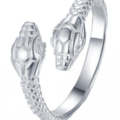 Елегантен дамски пръстен Змията с тройна сребърна баня проба 925